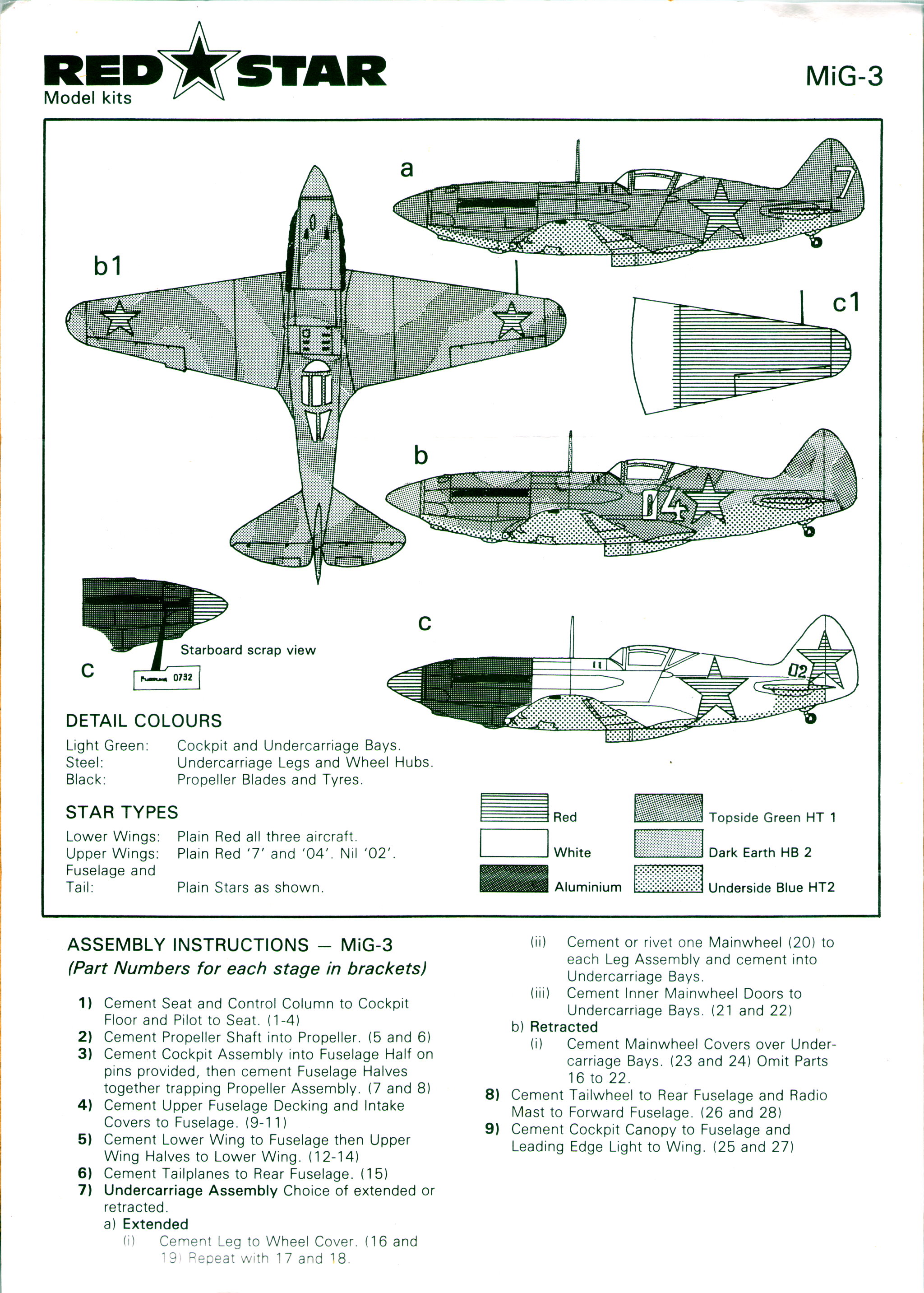 Инструкция по сборке для F311 Yak-3, набор из четырёх моделей Red Star RS1/4 Lavochkin LaGG-3, Red Star Model Kits Ltd, 1983/4